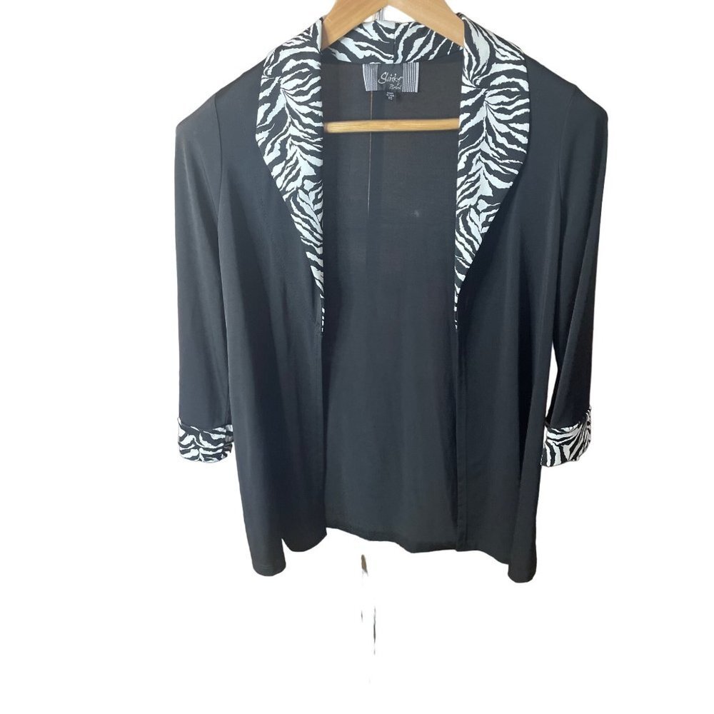 Slinky Black 3/4 Sleeve Zebra Stripe Detailed Open Loose Fitting Cardigan Sz XS